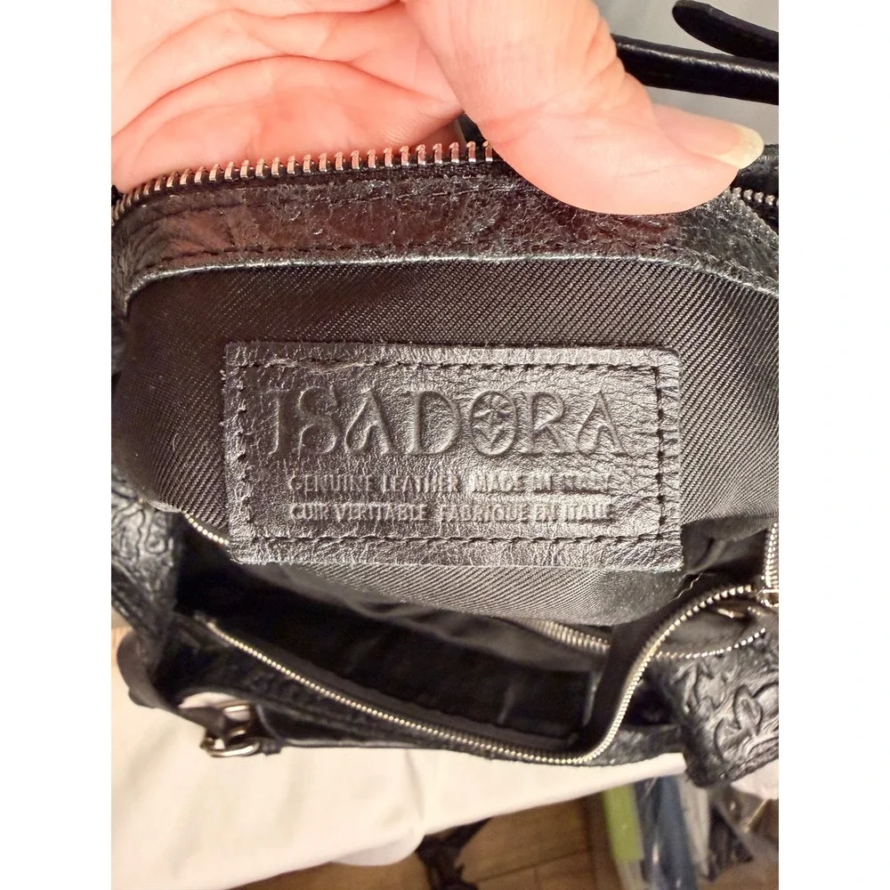 Isadora Italy Black Embossed Floral Leather Hobo Bag Slouchy Shoulder Tote Large
